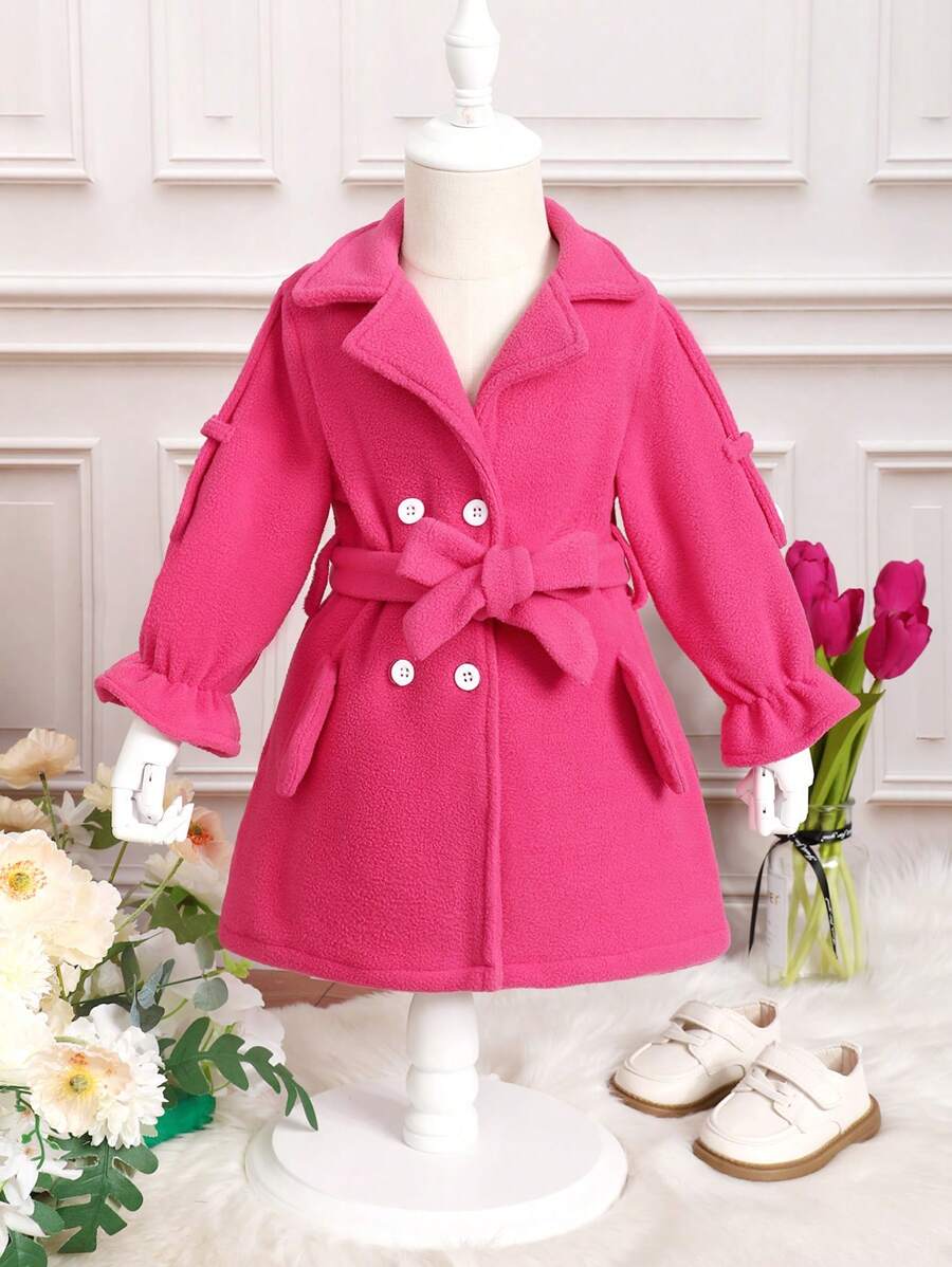 Baby Girl Double Breasted Flounce Sleeve Belted Coat