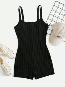 SHEIN EZwear Solid Cami Unitard Romper - Black - View 1
