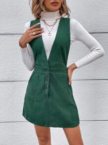 Chiquease Nút phía trước Đầm Tổng thể Không có áo len - Màu xanh lá cây đậm - Xem 4