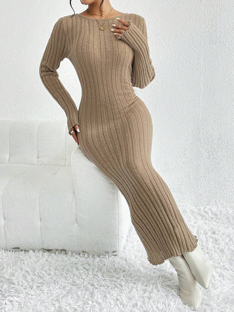 Solid Backless Sweater Dress