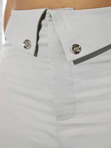 SHEIN SXY Flap Pocket Wide Leg Pants - Grey - View 8