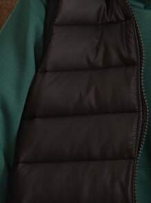 SHEIN 小男孩前拉鍊背心夾克和字母貼片連帽衫和運動衫 - 綠色 - 查看 4