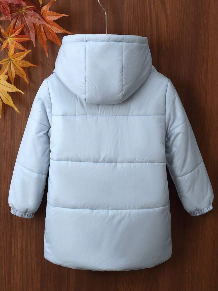 Young Boy Solid Hooded Padded Coat With Scarf
