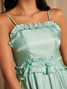 SHEIN Belle Frill Trim Ruffle Trim Cami Dress - Mint Green - View 5