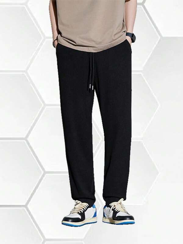 Homme Pantalon Unicolore À Cordon