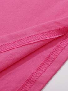 SHEIN Qutie Đồ họa bằng khẩu hiệu và hoạt hình Áo thun - Màu Hồng Tươi - Xem 5