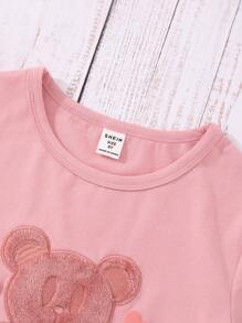 SHEIN Tween Girl Bear & Letter Graphic Tee - Pink - View 3