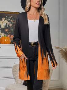 SHEIN LUNE 雙色開門襟雙口袋落肩袖外套 - 彩色 - 查看 3