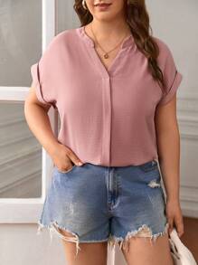 SHEIN Frenchy Hơn Cổ có Lỗ hổng tay cánh Áo sơ mi - Bụi hồng - Xem 5