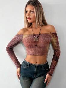 SHEIN ICON Hippie Off Shoulder Crop Top - Multicolor - View 1