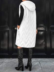 RueChic Zip Up Hooded Quilted Vest Coat - White - View 3