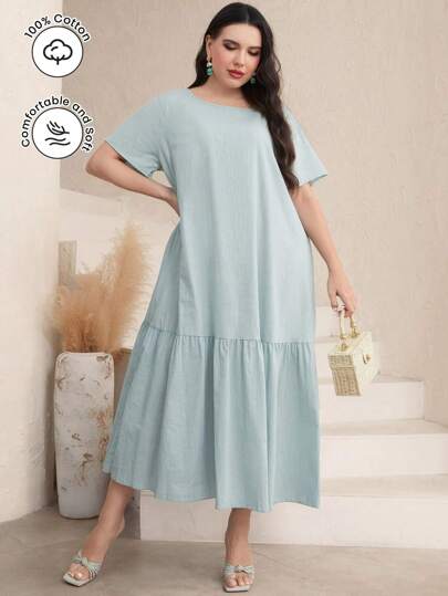 Mulvari Talla grande Vestido smock unicolor bajo con fruncido