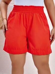 SHEIN LUNE Plus Paperbag Waist Slant Pocket Shorts - Burnt Orange - View 5