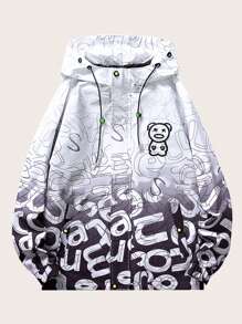 Hombres talla grande Cazadora con estampado de letra de ombré con cordón con capucha - Gris - Ver 1