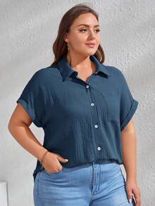 SHEIN LUNE 大碼補丁貼口袋蝙蝠袖襯衫