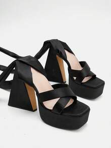 CUCCOO SZL 厚底不对称鞋跟带时尚黑色凉鞋 - 黑色 - 查看 6