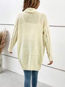 SHEIN LUNE Cable Knit Drop Shoulder Duster Cardigan - Apricot - View 2