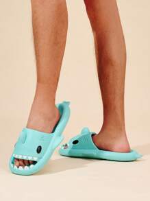 Fun Men's Shark Slippers, Beach Shark Slides - Green - View 3