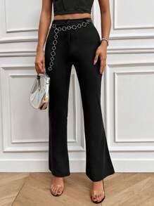 High Waist Flare Leg Pants - Black - View 1