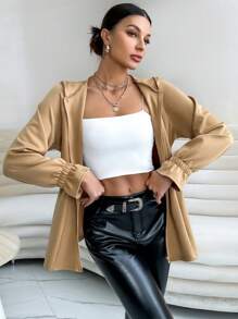 SHEIN Essnce 荷葉袖腰部抽繩連帽外套 - 黃色 - 查看 3