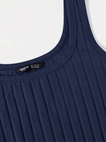 SHEIN Essnce Rib-knit Bodycon Dress - Navy Blue - View 4