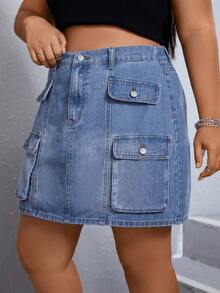 Coolane Hơn Túi có nắp Váy Denim - Rửa trung bình - Xem 3