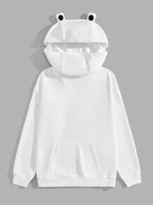 Manfinity VCAY 寬鬆款男士3d耳設計袋鼠口袋連帽衫 - 白色 - 查看 1