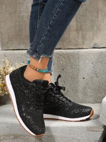 時尚舒服的發亮的透氣休閒運動鞋 - 黑色 - 查看 3