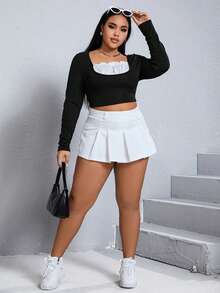 SHEIN Qutie Plus Ruched Bust Crop Tee - Black - View 7