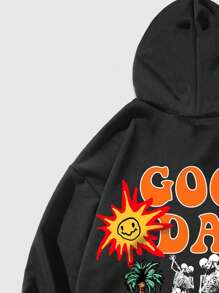 ROMWE MEN Street Life Hoodie Térmico Con Cordón Y Mensaje Gráfico Para Hombre - Negro - Ver 8