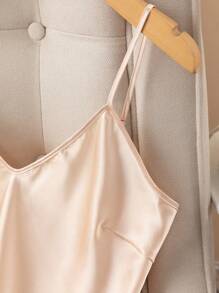 Floral Print Ruffle Hem Satin PJ Set - Apricot - View 6