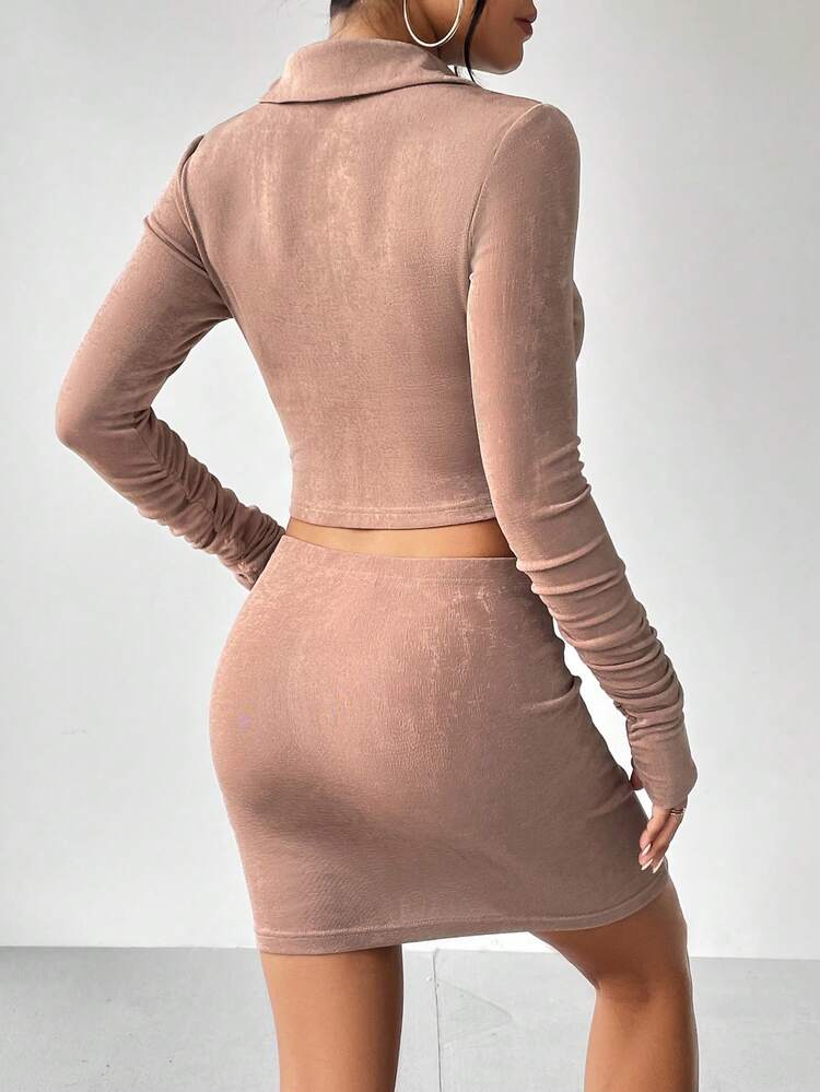 Ruched Button Front Tee & Bodycon Skirt