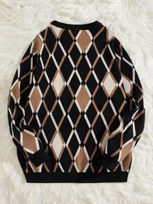 GENTILAND Áo Cardigan cài nút họa tiết Argyle rộng rãi cho nam - Nhiều màu - Xem 2