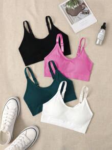 Easithlete 4pcs Solid Seamless Sports Bra - Multicolor - View 1