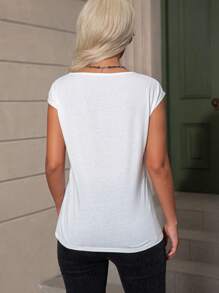 SHEIN LUNE 心形和卡通圖案蝙蝠袖T恤 - 白色 - 查看 2