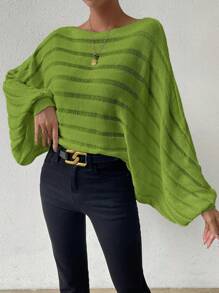 SHEIN Essnce tay cánh Dệt kim chấm bi Áo len - Màu xanh Bạc hà - Xem 3