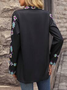 SHEIN LUNE Geo Print Open Front Coat - Black - View 4