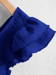 SHEIN Tween Girl Square Neck Butterfly Sleeve Tee - Royal Blue - View 3