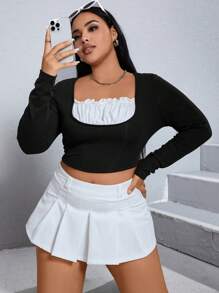 SHEIN Qutie Plus Ruched Bust Crop Tee - Black - View 1