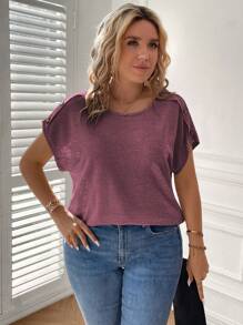 SHEIN Clasi Plus T-shirt À Bouton Manches Chauve-Souris