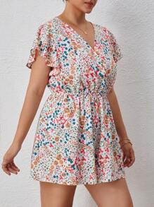 SHEIN Clasi Plus Ditsy Floral Print Butterfly Sleeve Romper
