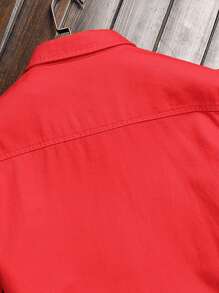 Manfinity Homme Men Ripped Flap Pocket Denim Shirt Without Tee - Red - View 4