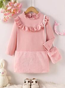 SHEIN Young Girl Ruffle Trim Dress & Bag - Pink - View 1