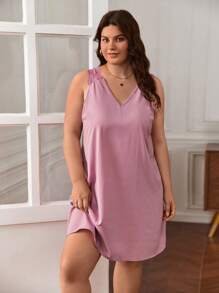 SHEIN Frenchy 大碼蕾絲拼接吊帶洋裝 - 藕粉色 - 查看 4