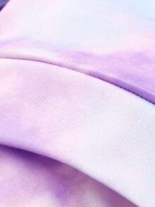 SHEIN 女小童紮染字母圖案連帽衫和運動褲 - 紫色 - 查看 5