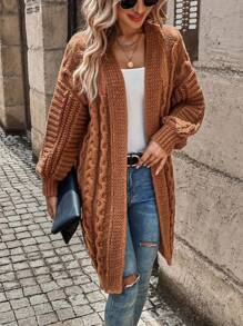 EMERY ROSE Áo khoác cardigan dệt kim thả vai, áo dài tay - màu nâu - Xem 1