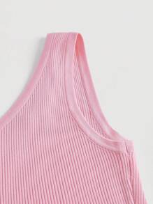 SHEIN MOD Solid One Shoulder Crop Knit Top - Baby Pink - View 6