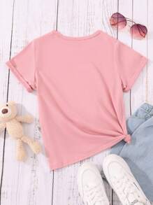 SHEIN Tween Girl Bear & Letter Graphic Tee - Pink - View 2