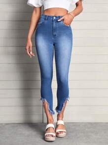 SHEIN LUNE Jednolity Asymetryczny Surowe obszycie Skinny Jeans