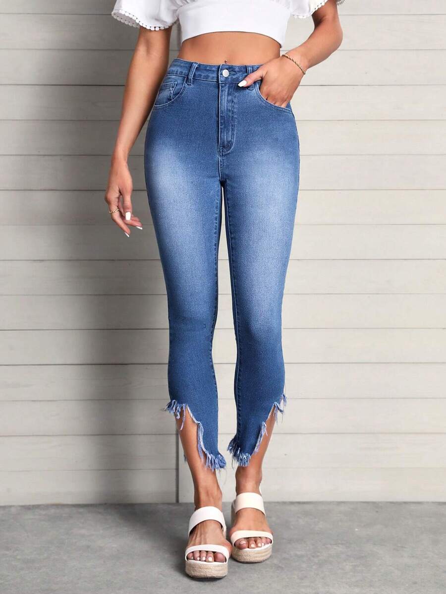 SHEIN LUNE Jednolity Asymetryczny Surowe obszycie Skinny Jeans